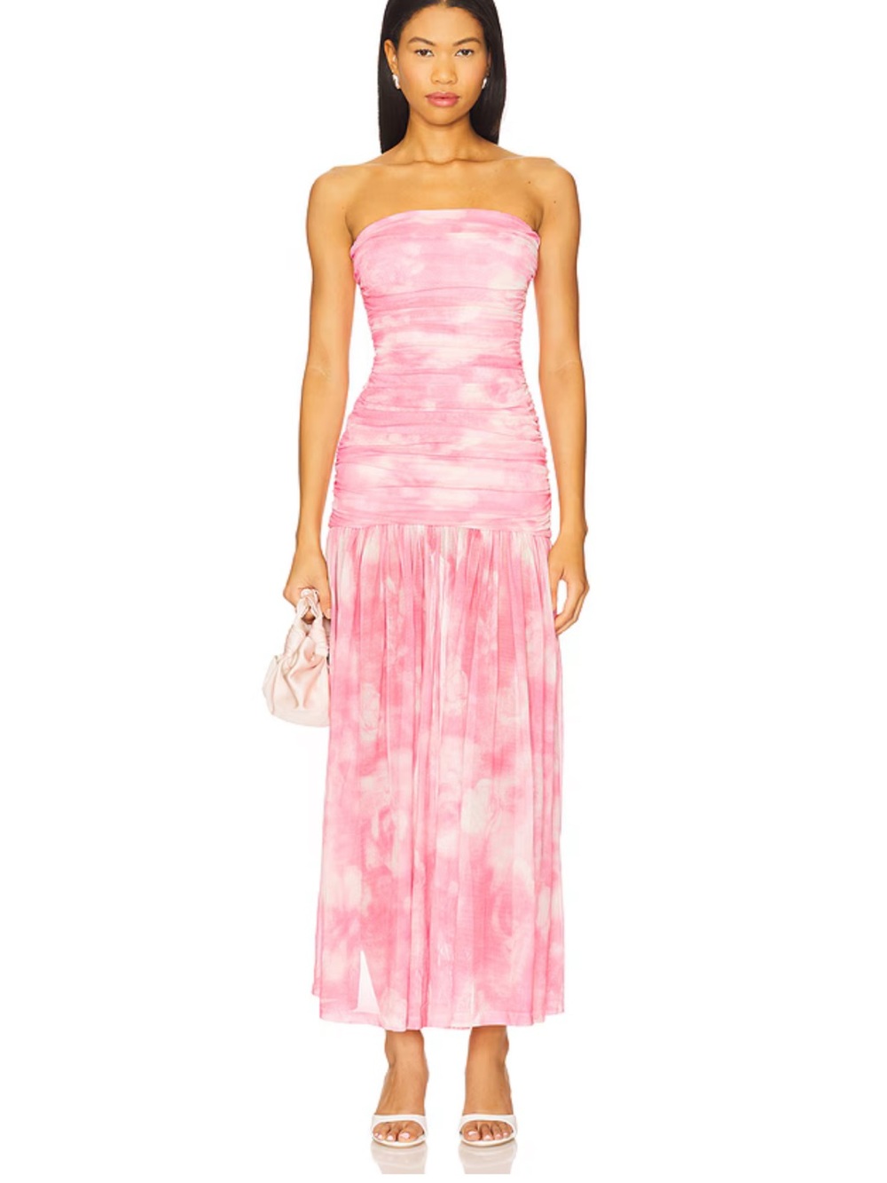Revolve Bardot Strapless Pink Tie-Dye Maxi Medium